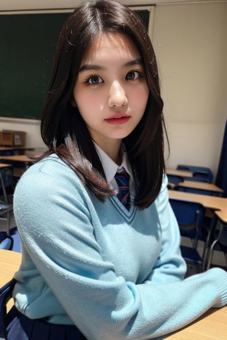 a photo of yuume18, 18 year old girl in the classroom, close up, <lora:yuume18-12:0.9>, (intricate details:0.8), (hdr, hyperdetailed:1.2), school uniform