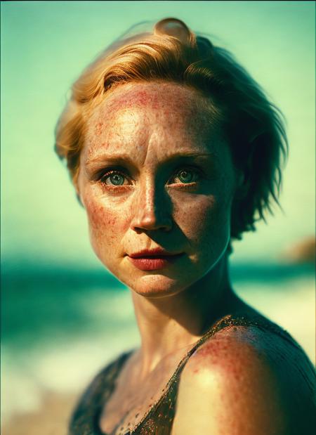 photo of beautiful sks woman, hyper realistic photograph, detailed face,film grain, Kodak portra 800, f1.8, intricate, at the beach, <lora:locon_gwendoline_v1_from_v1_64_32:1.3>