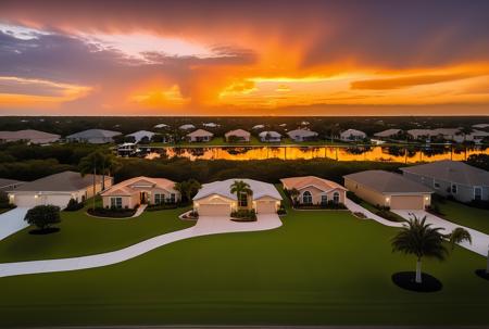 sunset, Florida, Sarasota, real estate, dramatic sunset, clouds, golden hour, golden ratio composition,  intricate detail , 8k, , dynamic, cinematic, ultra-detailed, full background,  epic location, vacation photography, magical location, epic, sparkle, glitter, scenery, ((no humans)), drizzle, beautiful, (shiny:1.2), monolithic, bloom:0.4, sparkle, extremely detailed, multicolored fire theme, alluring lighting, rim lighting, HD. Photography real estate photography by Larry Hanna, Jason Miller, Anthony Dimaano, Alex Tonetti, Shawn Talbot.
