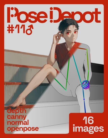 [OpenPose + Depth + Canny + Normal] Pose Depot #11M: Sitting on Stairs Pose Depot #11M