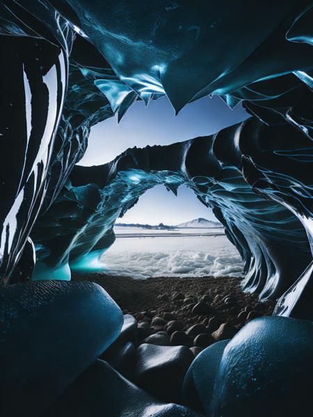 <lora:VerticalLandscapes:1>a view of an ice cave from the inside