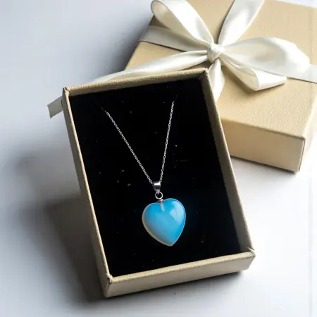 💖 Support & Buzz Opalite Heart Pendant Necklace – Jewelry LoRA (Flux Dev)