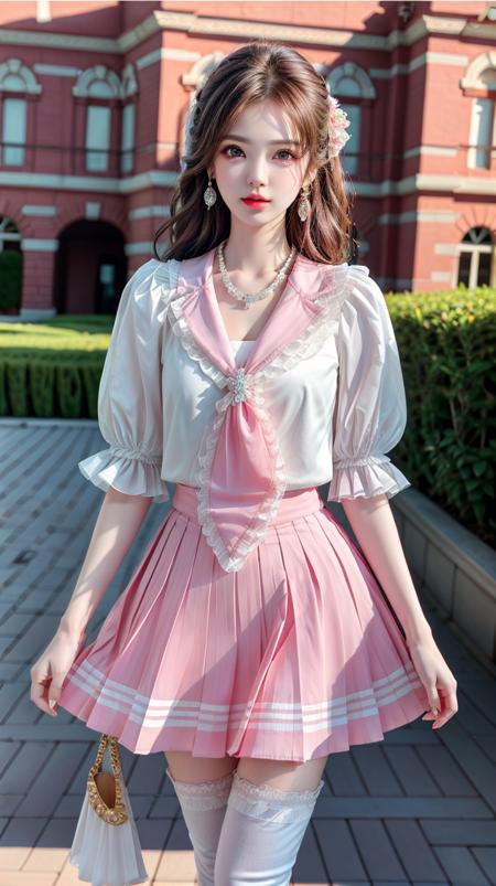 pleated skirt,pink skirt,pink sailor collar,