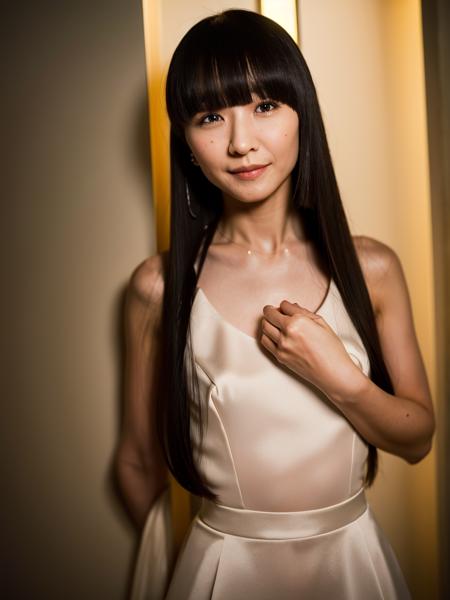 <lora:YukaKashinoBRAv1:0.9>yuka kashino,(8k, best quality, masterpiece, ultra highres:1.2),1girl, pretty japanese,woman posing for a photo, wearing elegant, white dress, good hand,4k, high-res, masterpiece, best quality, head:1.3,((Hasselblad photography)), finely detailed skin, sharp focus, (cinematic lighting), night, soft lighting, dynamic angle,smile,mole,long hair,professional lighting,