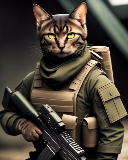 cat in a military uniform, armored cat, cat warrior, ready for combat, cat the assassin, awesome cat, soldier, catss, heavil_1 , fashion magazine, smooth, sharp focus, 8 k,