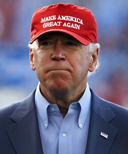 man wearing red maga hat, centered,  joe biden, looking at viewer, closeup, text "make america great again",
petrified,
 highres, detailed, realistic, hat focus,
best quality, masterpiece,  <lora:maga_hat_1-000120:1>