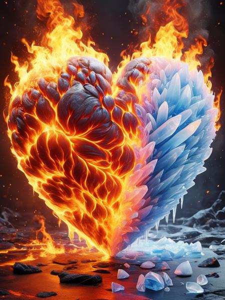 faize, a heart shaped out of fire and ice <lora:faize-sdxl:0.8>