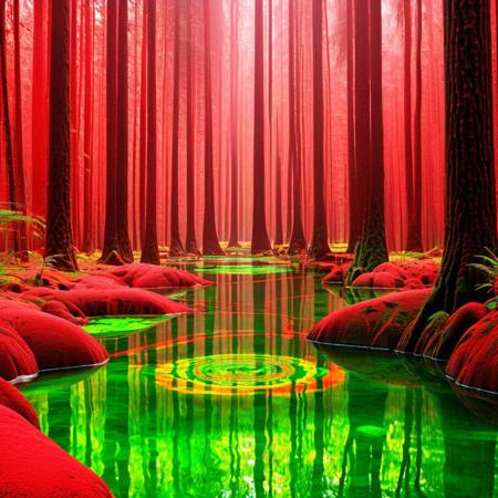masterpiece,high resolution.
,alienworld, 
forest,acid water,red and green theme
, <lora:Alien_World-xl-8:0.6>,