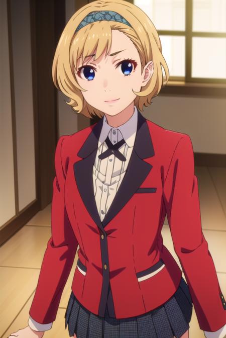 itsukisumeragi, <lora:itsuki sumeragi s2-lora-nochekaiser:1>,
itsuki sumeragi, short hair, blue eyes, blonde hair, braid, hairband, smile,
BREAK skirt, shirt, school uniform, jacket, white shirt, pleated skirt, collared shirt, black skirt, blazer, (red jacket:1.5),
BREAK indoors, classroom,
BREAK looking at viewer, (cowboy shot:1.5),
BREAK <lyco:GoodHands-beta2:1>, (masterpiece:1.2), best quality, high resolution, unity 8k wallpaper, (illustration:0.8), (beautiful detailed eyes:1.6), extremely detailed face, perfect lighting, extremely detailed CG, (perfect hands, perfect anatomy),