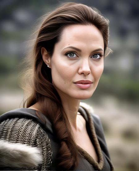 AngelinaJolie,<lora:AngelinaJolieSDXL:1>,photo of a gorgeous woman), (professional photography), (scenic background), ((as a viking warrior woman)), ((close-up)), masterpiece, best quality, (eye contact), (looking at the viewer), centred, (shot from front), blurred_background, proportional