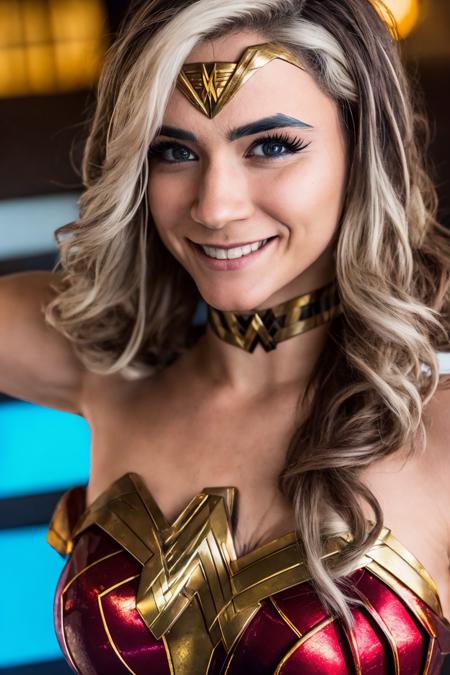 a photo of a (zayuri) as (wonder women),cosplay, pose,
very long hair, smile,big tits,[freckles],
photography, high definition, highly detailed, hyper detailed, ultra realism, photorealistic, cinematic light, dynamic lighting, studio quality, very intricate, smooth, sharp focus, lightrays, award winning, 8 k, vibrante, vibrante colors, vibrante colours, digital vibrance, high quality, highres, absurdres, 8 k, depth of field, 8k,
<lora:zayuri:0.8>
