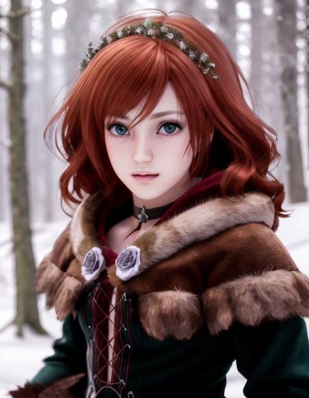 a girl, light smile, ginger hair, winter forest, natural skin texture, 4k textures, soft cinematic light, gotic, hdr, intricate, elegant, highly detailed, sharp focus, ((((cinematic look)))), soothing tones, insane details, intricate details, hyperdetailed, low contrast, soft cinematic light, dim colors, exposure blend, hdr, faded <lora:Amy_Sorel_V2:0.8>