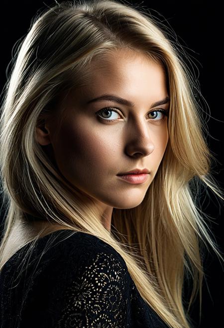 more realistic photo of ~*~Beautiful German girl, blonde hair, head and shoulder portrair, One light, Beauty dish, D610 Nikkor 80-200 f2.8, ISO100, 1/125, f/2.8~*~, (masterpiece, best quality:1.5),beautiful, high resolution face, Anti-Aliasing, FXAA, De-Noise, Post-Production, SFX, insanely detailed & intricate, hypermaximalist, elegant, ornate, hyper realistic, super detailed, noir coloration, serene, 16k resolution, full body