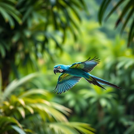Blue Parrot flying in the jungle