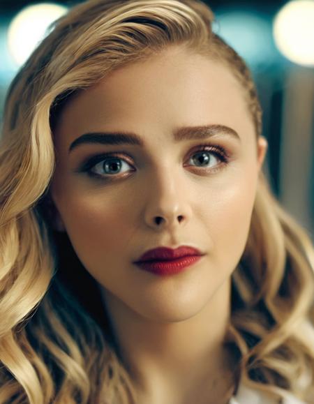 cinematic photo skswoman, long hair, parted lips, blurry, lips, makeup, lipstick, portrait, realistic, bokeh, professional, 4k, highly detailed <lora:Chloe Grace Moretz:1.2>