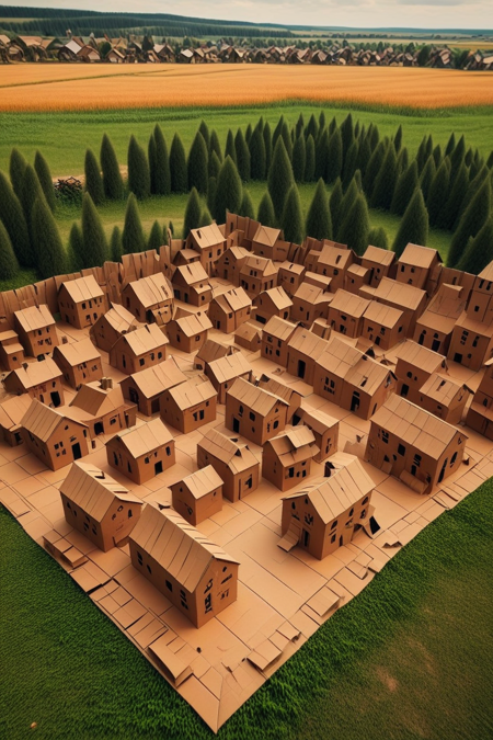 CardboardRay, small village made of cardboard, cinematic photography  <lora:CardboardRay:1>