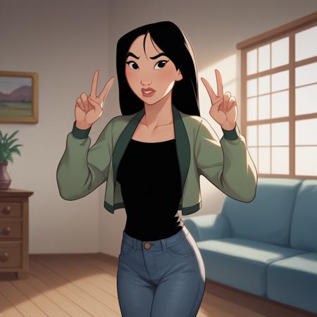 MULAN, 1girl, solo, black hair, long hair, black  eyes,