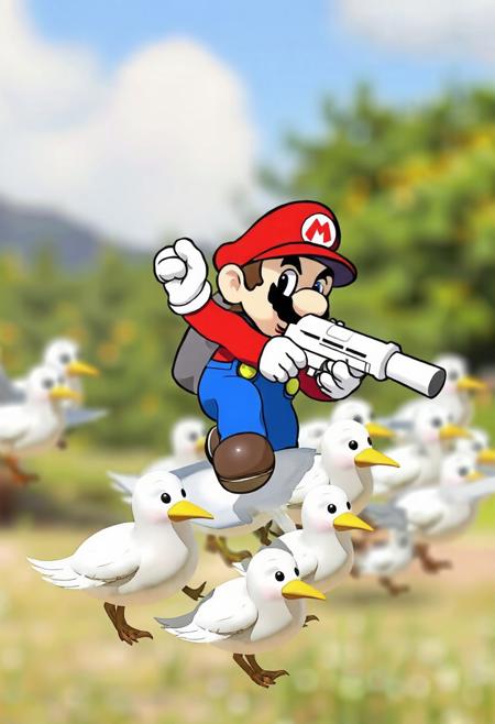 logo avec mario qui tire avec un fusil blanc sur des oiseaux