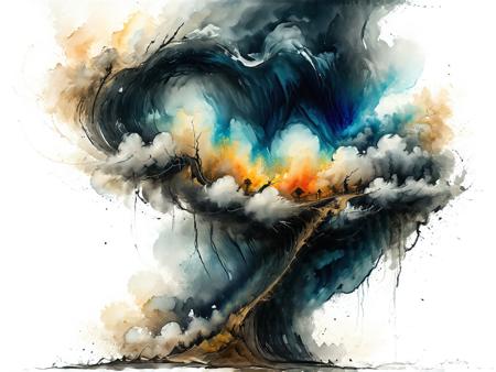 heavy clouds, landscape scenery, watercolor and ink style, white background, artistic and abstract, whirlwind, key visual, ink painting art, vibrant colors, minimalism, soft brush strokes <lora:Cute_Drawing:0.8> <lora:hyperkraximalism_v1-1:0.8>