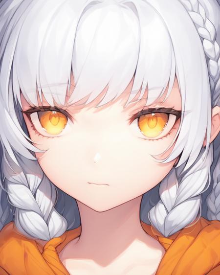 <lora:Shiropw:1>
1girl ,portrait,  facing viewer, (grey)(medium)(Side braid) hair, orange eyes