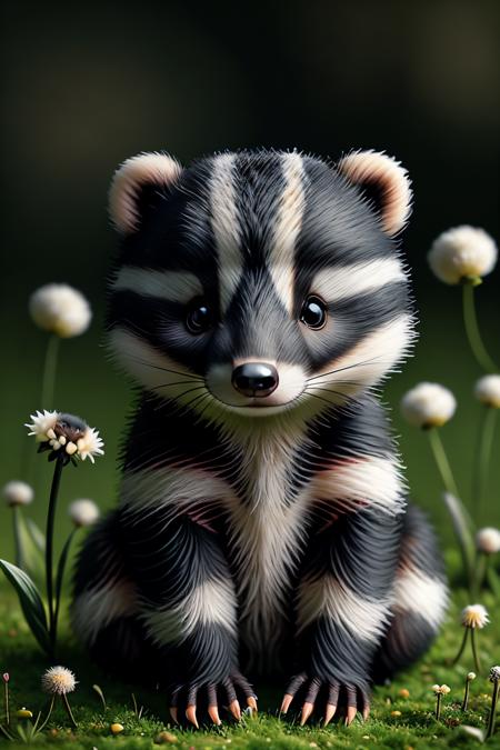 zhibi, chibi, badger, small badger, chibi badger, cute, looking at viewer, blurry, no humans, depth of field, blurry background, animal, grass, plant, realistic, animal focus <lora:ral-zhibi-sd15:1>