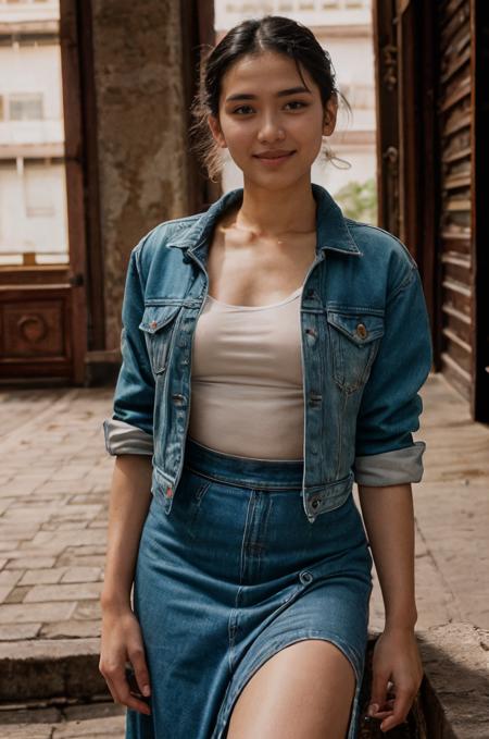 analog film photo solo, realistic, ((indonesian woman)), (((black hair))), (((grin512:1.1))), (((Denim jacket, maxi skirt, sandals))), ((cliff, sheer drop, panoramic view, breathtaking)), ((dynamic pose)), PA7_Human-Likeness, PA7_Photo, high detailed, PA7_Portrait-HL_v2, high detailed, 8k, clear facial features, <lora:PAseer-SD15-LCM Quick:1> <lora:[ID]_-_Yolla_Yuliana:1> yollayuliana <lora:ReaLora:.2> <lora:VStyle_-_Photography_Style:.2> vstyle <lora:add_detail:0.2> <lora:add_sharpness:0.1>         . faded film, desaturated, 35mm photo, grainy, vignette, vintage, Kodachrome, Lomography, stained, highly detailed, found footage