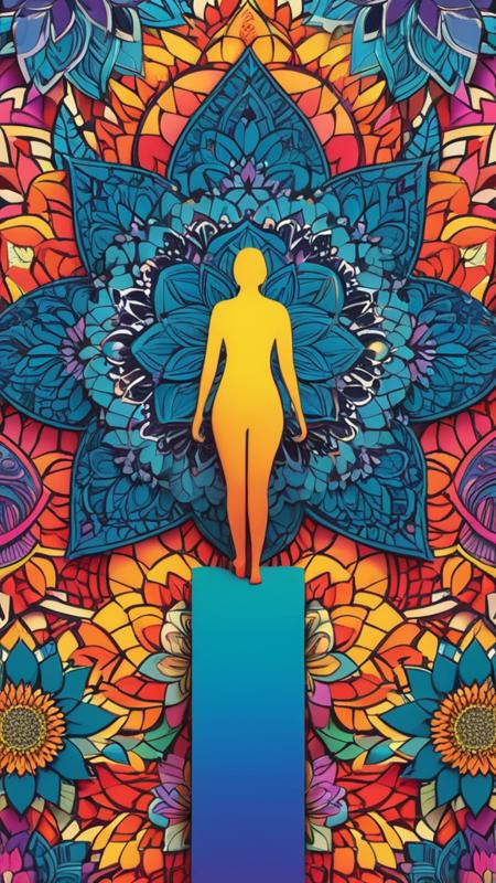 Random artwork, single person, intricate background, colorful