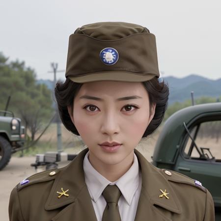 (KuomintangFemaleSpies), <lora:kuomintangfemalespies-000001:0.8>,<lora:taiwanDollLikeness_v10:0.1>, lady, beautiful, 8k, masterpiece, best quality,  perfect face, perfect eyes, in uniform, realistic, photorealistic, highres,gorgeous, weapon