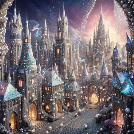 8k, score_9, score_8_up, score_7_up,
High Fantasy City, Pearlescent Citadel
BREAK
A breathtaking, panoramic view of a majestic high fantasy city nestled within a fantastical landscape. Towering spires and grand castles, crafted from an elegant, iridescent pearl-like stone, pierce the sky, their surfaces shimmering with a pearlescent sheen. The city is alive with soft, magical lights in hues of warm gold, soft pink, and deep violet, emanating from enchanted crystals and glowing flora. Ancient banners flutter from ornate towers, and graceful, pearl-winged creatures soar through the air, weaving between the magnificent structures. The atmosphere is a stunning blend of ancient grandeur and ethereal beauty.
BREAK
high fantasy, cityscape, Pearlum,. fantastical architecture, pearlescent buildings, iridescent materials, glowing magical lights, enchanted crystals, flowing banners, mythical creatures, flying beings, winding cobblestone streets, intricate details, epic composition, elegant, luxurious, ancient
BREAK
masterpiece, best quality, ultra-detailed, painterly, magical lighting, 8k UHD, vibrant colors, sharp focus