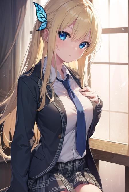 senakashiwazaki, <lora:sena kashiwazaki-lora-nochekaiser:1>,
sena kashiwazaki, blonde hair, butterfly hair ornament, hair ornament, long hair,
BREAK cardigan, checkered clothes, checkered skirt, jacket, long sleeves, necktie, school uniform, shirt, skirt, st. chronica academy school uniform
BREAK indoors, classroom,
BREAK looking at viewer, (cowboy shot:1.5),
BREAK <lyco:GoodHands-beta2:1>, (masterpiece:1.2), best quality, high resolution, unity 8k wallpaper, (illustration:0.8), (beautiful detailed eyes:1.6), extremely detailed face, perfect lighting, extremely detailed CG, (perfect hands, perfect anatomy),