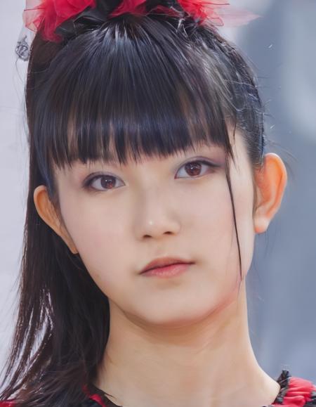 realistic, photorealistic, detailed, beautiful, RAW photo, film grain, (natural lighting :1.2), japanese, 1girl, raw photo, photo background, black hair, s0zukav2, red outfit, face focus, portrait,<lora:s0zukav2:1>, suzuka nakamoto, big eyes, asian, 20 years old woman