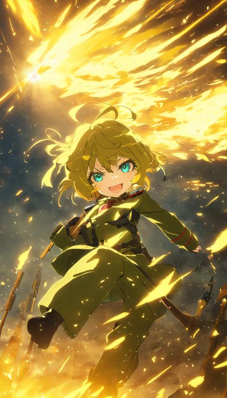 anime artwork Cinematic scene, hero view, Tanya Degurechaff , Youjo Senki, action pose, detailed background, masterpiece, best quality, high quality, absurdres  <lora:tanya_degurechaff_xl_v4:1> . anime style, key visual, vibrant, studio anime, highly detailed