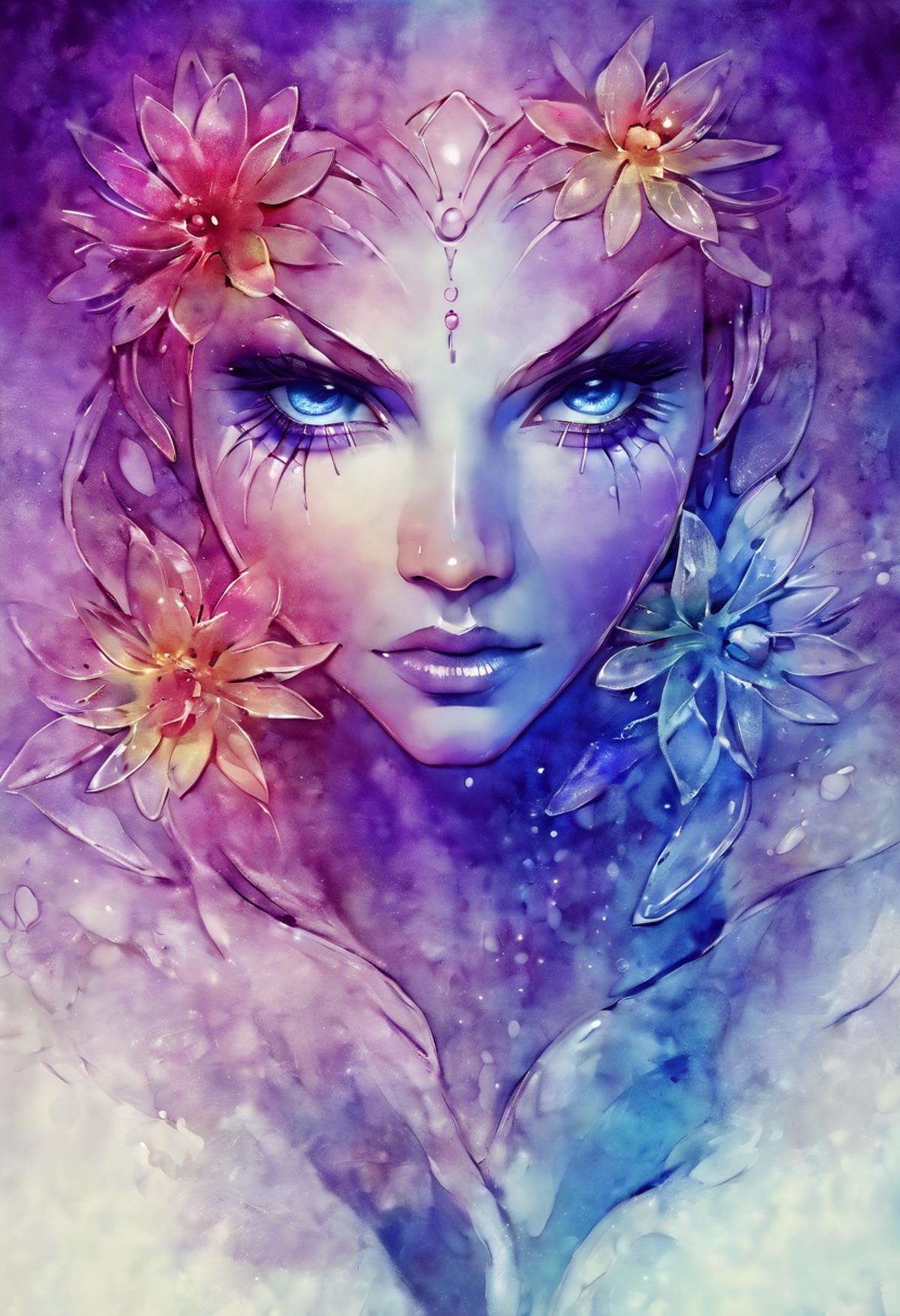 (Sub-Zero) groovy, neon, watercolor painting by Anna Dittmann, flowers, best quality, masterpiece