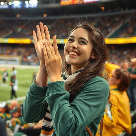 lovely woman cheering on sports team