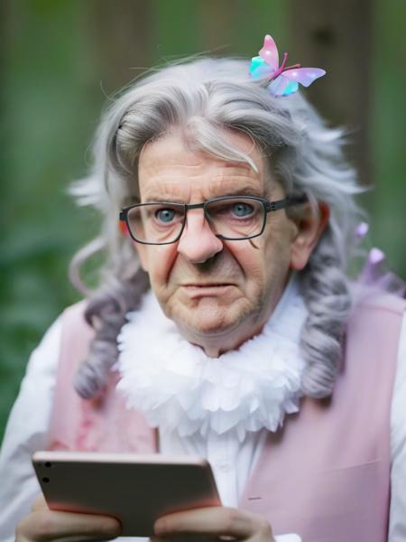 portrait of (man Melench123), glasses, grey hair, wearing fairy clothes