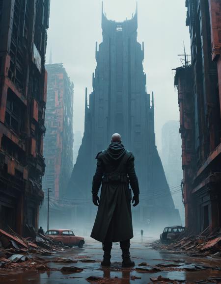 an ominous figure standing in front of a tall building, concept art, cgsociety contest winner, conceptual art, gloomy mood. Greg Rutkowski, gray wasteland, dark foreboding atmosphere, Nicolas Delort, Stalenhag, huge futuristic temple city, dark abandoned city street, melancholic art, dark limited palette, looking at viewer, dynamic pose, (intricate details, masterpiece, best quality:1.4)
<lora:add-detail-xl:0.5> <lora:xl_more_art-full_v1:0.5> <lora:looking_at_viewer:2>