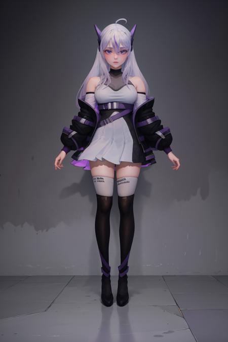 Highly detailed, High Quality, Masterpiece, beautiful, Meina, purple eyes, <lora:Meina:1>, headgear, jacket, open jacket, full body, black footwear,