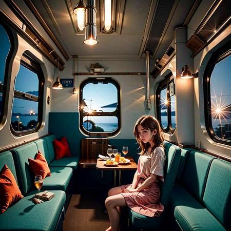 (1girl,  sitting in a train compartment :1.5),  (zoya,  train_compartment ),  at night,  nightview, 
Dining table,  meals,  flowers,  blankets,  pillows,  wine glasses,  plates,  table lamps,<lora:EMS-179-EMS:0.200000>,<lora:EMS-265871-EMS:0.700000>,<lora:EMS-266663-EMS:0.600000>