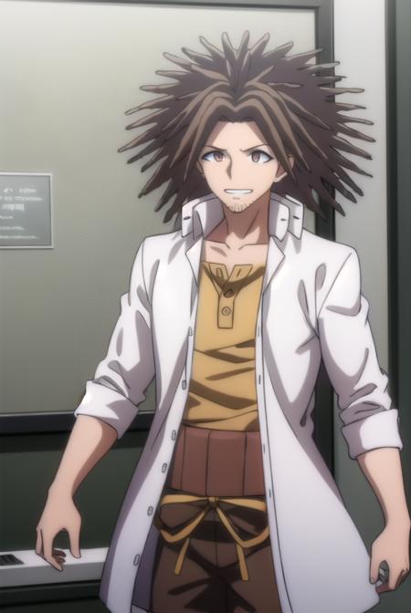 yasuhirohagakure, <lora:yasuhiro hagakure s1-lora-nochekaiser:1>,
yasuhiro hagakure, bangs, brown hair, (brown eyes:1.3), male focus, facial hair, dreadlocks, smile, grin,
BREAK shirt, collarbone, jacket, white shirt, open clothes, collared shirt, open jacket, black jacket, dress shirt, brown shirt,
BREAK indoors, classroom,
BREAK looking at viewer, (cowboy shot:1.5),
BREAK <lyco:GoodHands-beta2:1>, (masterpiece:1.2), best quality, high resolution, unity 8k wallpaper, (illustration:0.8), (beautiful detailed eyes:1.6), extremely detailed face, perfect lighting, extremely detailed CG, (perfect hands, perfect anatomy),