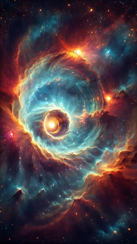  novuschroma, retro-futuristic science fiction:1.5), (towering sci-fi structures:1.4), highly detailed, (futuristic titan in a vintage spacesuit:1.3), <lora:Space_Nebula_Style_SDXL:1.0>, (masterpiece:1.2), best quality, (hyperdetailed, highest detailed:1.2), high resolution A highly detailed and cinematic science-fiction scene with mystical fantasy elements. A hooded figure draped in an ornate, glowing robe sits before a massive golden structure, embedded with intricate carvings and holding a cosmic orb at its center. The orb emits a faint celestial glow, reflecting galaxies and stars within its depths. The figure gestures as if communicating with the orb, their robe adorned with glowing golden orbs that emit a soft light. The background is a vast, starry cosmos, filled with subtle trails of light, nebulas, and distant galaxies. The scene is illuminated with soft, warm lighting from the golden structure, casting intricate shadows. Hyper-realistic textures, perfect composition, cinematic Kodachrome tones, and artistic mastery. Ultra HD, 8K resolution, intricate cosmic design, surreal atmosphere