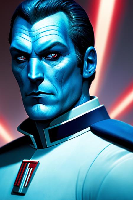 photo of thrawn, an alien, wearing a star wars imperial uniform, (blue skin:1.5), (red eyes:1.3), (colored skin,:1.1), detailed face