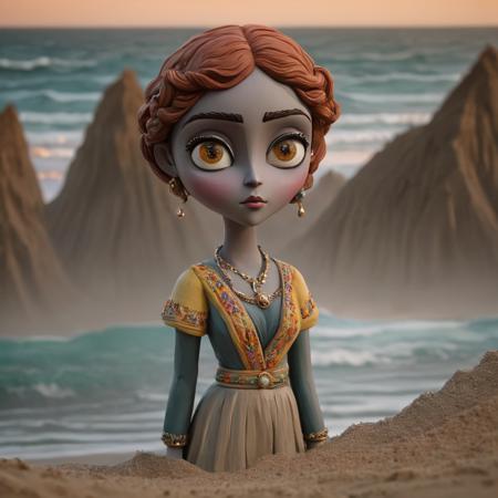 beach, beautiful girl made of clay, detailed beautiful face, large detailed multi color eyes, novuschroma51 style <lora:novuschroma51 style_claymation:1.05> <lora:Alien Style:0.75>