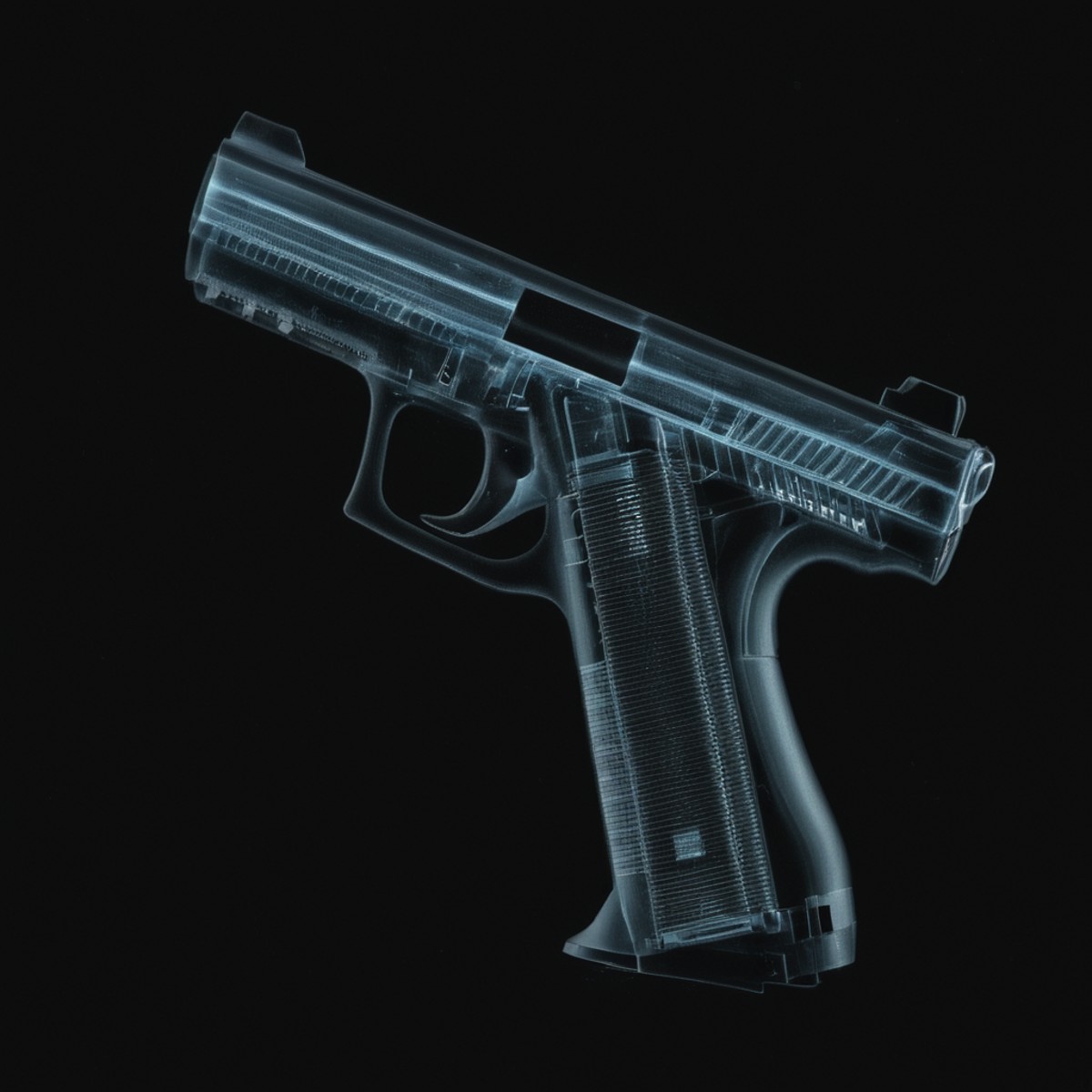 cinematic film still of  <lora:x-ray style:1> X-ray of
a gun with a black background
,x-ray style, shallow depth of field,...