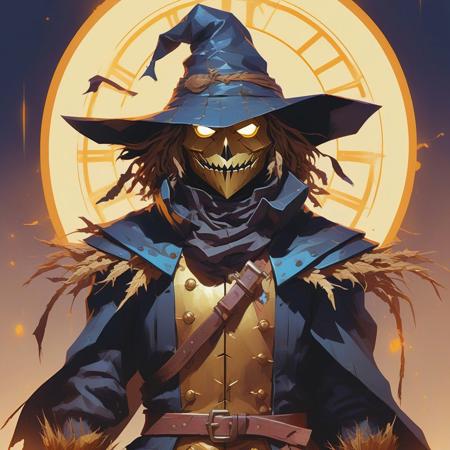Dark fantasy scarecrow warrior, golden ratio, fake detail, trending pixiv fanbox, acrylic palette knife, style of makoto shinkai studio ghibli genshin impact james gilleard greg rutkowski chiho aoshima