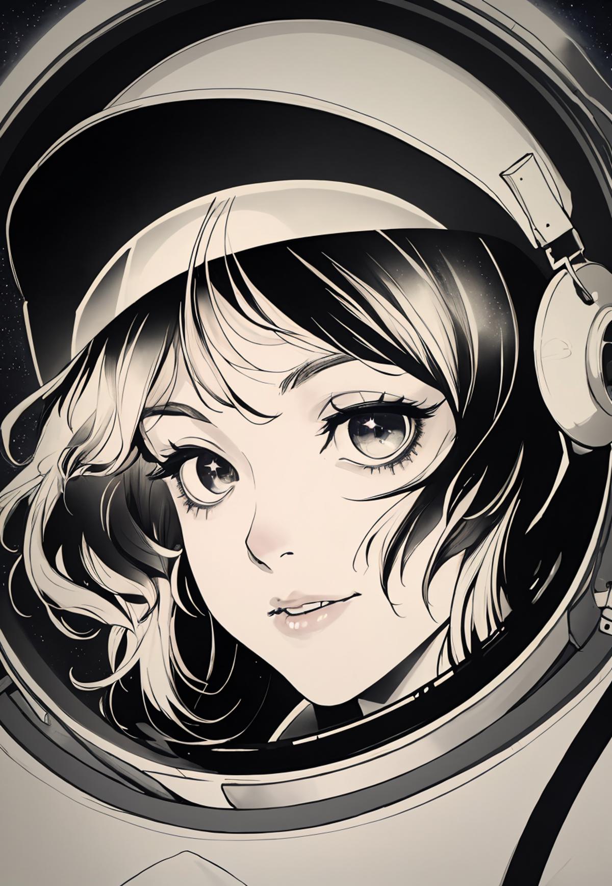 An Artistic Portrait of a Young Woman Wearing a Spacesuit and Headphones