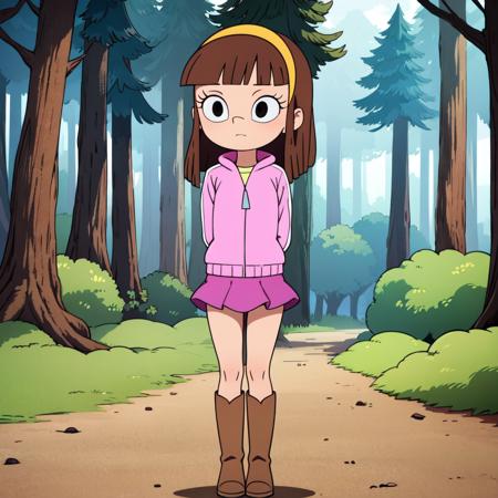 1girl, solo, Amy Anderson,  long hair, brown hair, blunt bangs, black eyes, hairband, pink jacket, magenta  skirt,   1girl, solo, Amy Anderson,  long hair, brown hair, blunt bangs, black eyes, hairband, pink jacket, magenta  skirt, brown boots, 