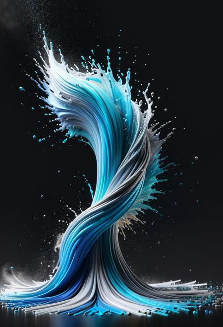 made of mad-cable, 
Glitter mist. Paint water splash. Magic spell. Blue silver gray color gradient shiny vapor veil wave on black abstract art background with free space.