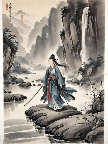 <lora:xl_shuimo-000012:1>,ink wash painting,wuxia