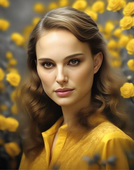 NataliePortman,<lora:NataliePortmanSDXL:1>Girl with beautiful sad eyes on the background of flowering garden. earthy tone and yellow colors (glamour by Dior). Hyperrealistic, real, art, photography, realistic, masterpieces, high quality, best quality, official art, beautiful, aesthetic, highly detailed, intricate, sharp focus, digital art, [style by Luis Royo and Fabian Perez], fine charcoal , pencil sketch, stencil layered resin, 16k, UHD, HDR, (Masterpiece: 1. 5), (best quality: 1. 5)