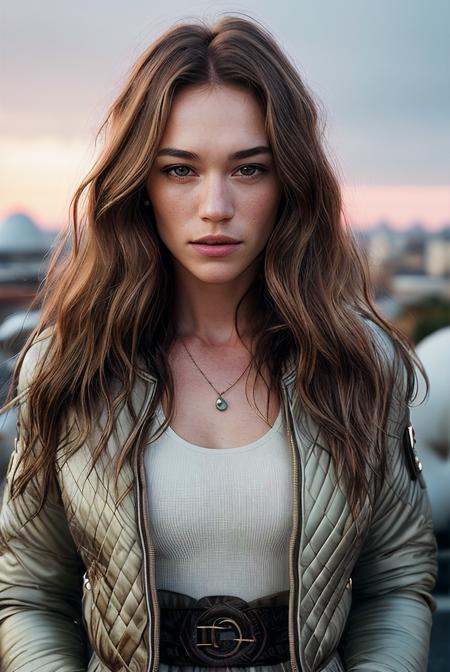 beautiful woman (EP4h3nB0g0m4z0v4:.99), perfect hair, jewelry, ((portrait)), (closeup:1.2), ((from the waist up)), (((  A contemporary rooftop mushroom farm, cultivating gourmet mushrooms using sustainable and organic growing methods :1.2 ))), natural skin texture,  ((  Quilted jacket and cargo pants :1.2)), 24mm, 4k textures, soft cinematic light, adobe lightroom, photolab, hdr, intricate, elegant, highly detailed, sharp focus, ((((cinematic look)))), soothing tones, insane details, intricate details, hyperdetailed, low contrast, soft cinematic light, exposure blend, hdr, faded, now, ("I've got a bad feeling about this.":1.1)